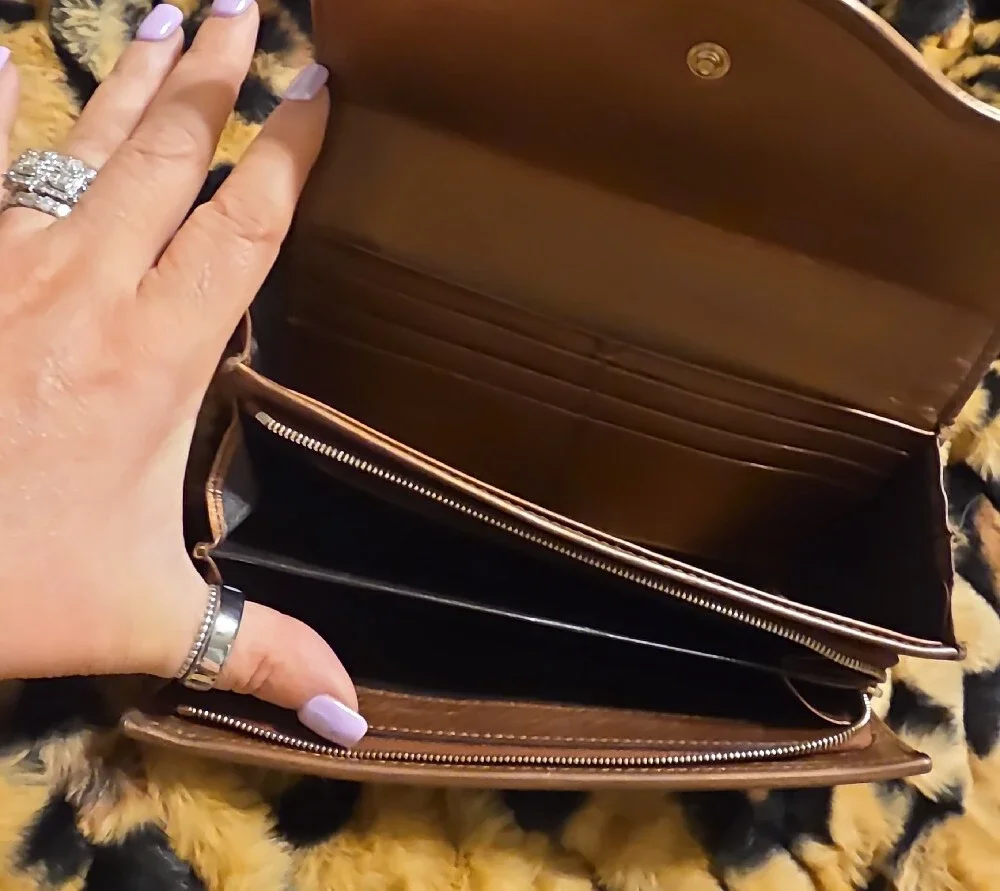 Gucci Metallic Brown Leather Continental Wallet with Double G